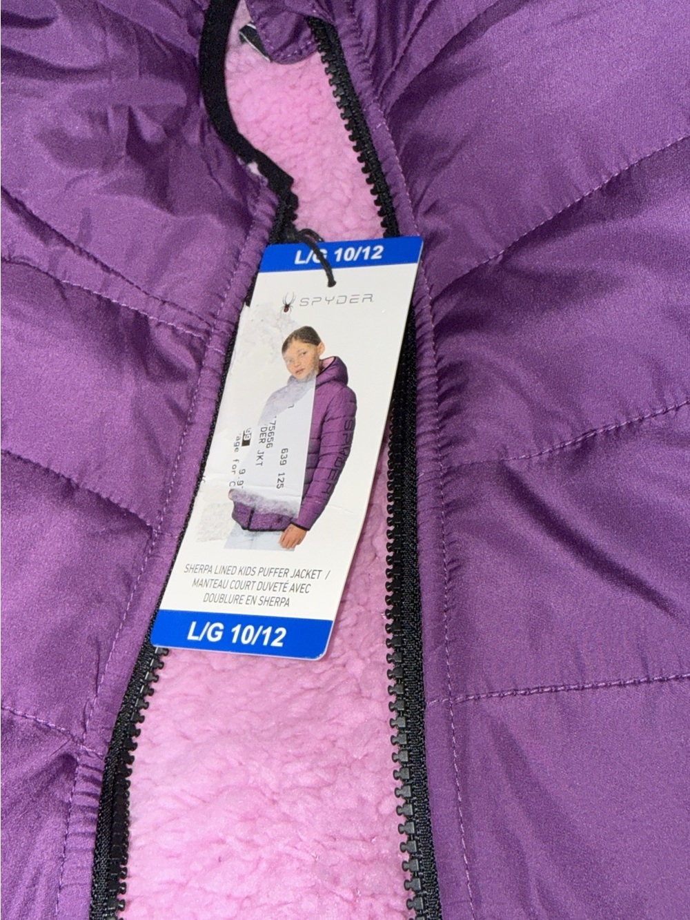 Spyder Girls Purple Puffer Jacket with Pink Sherpa Lining